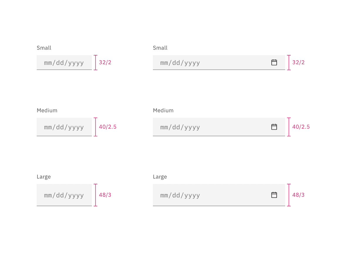 Sizes for simple and single date calendar sizes